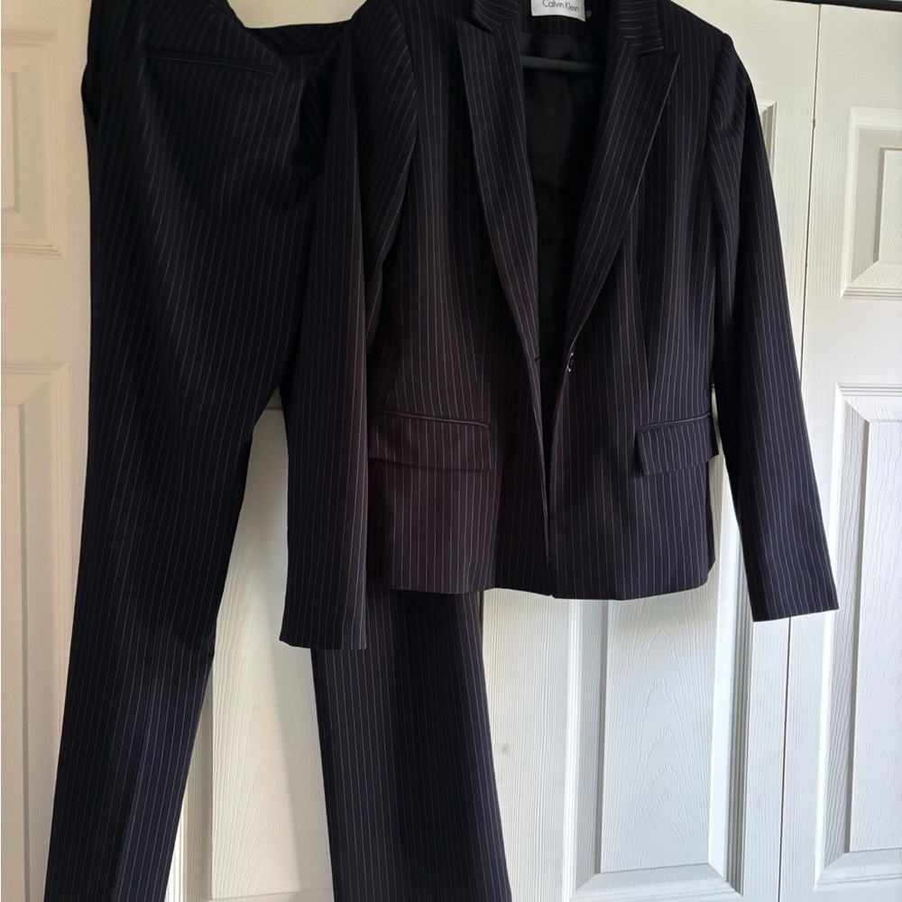 Women’s Calvin Klein Navy Blue Pinstripe Suit, Size 4